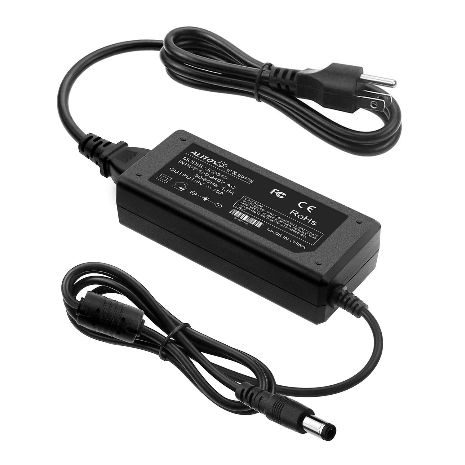 Photo 1 of ALITOVE 5V 10A Power Supply Adapter AC/DC Converter 100-240V AC to DC 5 Volt 50W 10Amp 9A 8A 7A 2A Transformer with 5.5x2.5mm Plug for WS2812B WS2813 WS2811 W2813 SK6812 LED Strip Pixel String Light