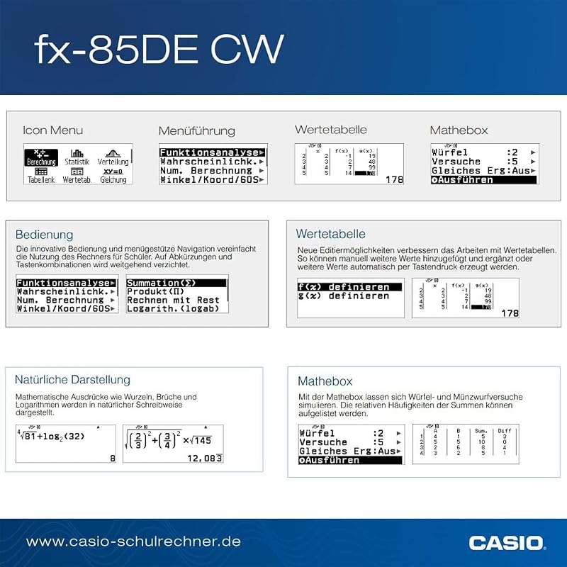 FX-85DE CW ClassWiz Schulrechner, natürliches Display, 310 Funktionen