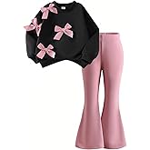 Ecolala Girls 2 Piece Outfits Long Sleeve Crew Neck Bow Sweatshirt Top and Flare Pants Set