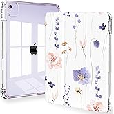 Feams for iPad Air 13 Inch Case M3 2025/M2 2024, Slim iPad Pro 12.9 Inch 6th/5th/4th Generation 2022/2021/2020 Case Clear Back Cover with Auto Sleep & Pencil Holder, Purple Flowers