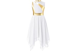 YOOJOO Girls Liturgical Praise Dance Tunic Tank Pullover Metallic Patchwork Sleeveless Asymmetrical Hem Lyrical Dance