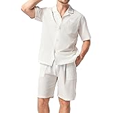 DAVID ARCHY Men’s Pajamas Set, 100% Cotton Men’s Summer Pajamas, Lightweight Button-Down Vacation & Loungewear with Pockets