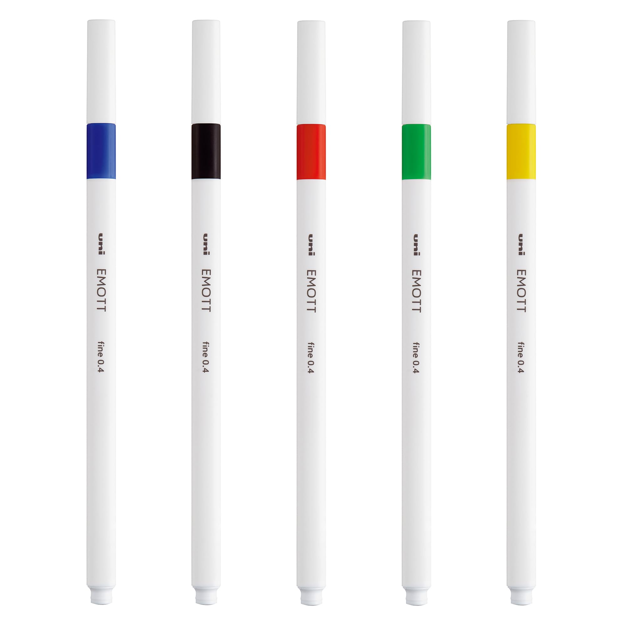 Uni-Ball Emott Fineliner Pens (Pack of 5) Black, Blue, Red, Green, Yellow, Extra Fine, Non-Bleed, Fade-Proof, Water-Resistant Ink, Colouring, Journaling Pens for Adults, Writing, Drawing & Sketching