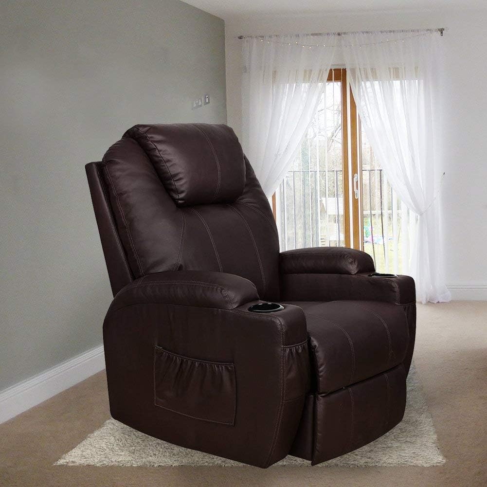 Unionline Power Massage Raise Recliner Heated Vibrating Chair with 2 remotes (Brown)