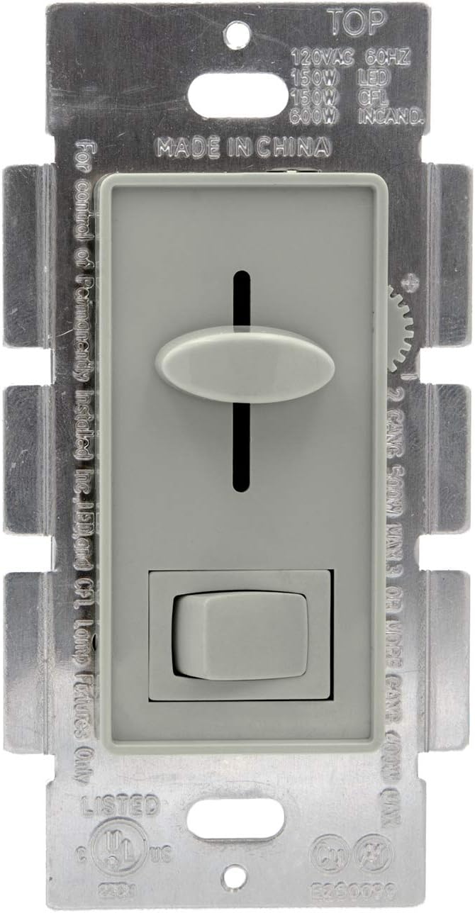 Maxxima 3-Way/Single Pole Dimmer Electrical light Switch 600 Watt max, LED Compatible, Wall Plate Included (2 Pack) - - 