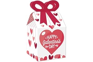 Big Dot of Happiness Happy Galentine’s Day - Square Favor Gift Boxes - Valentine’s Day Party Bow Boxes - Set of 12