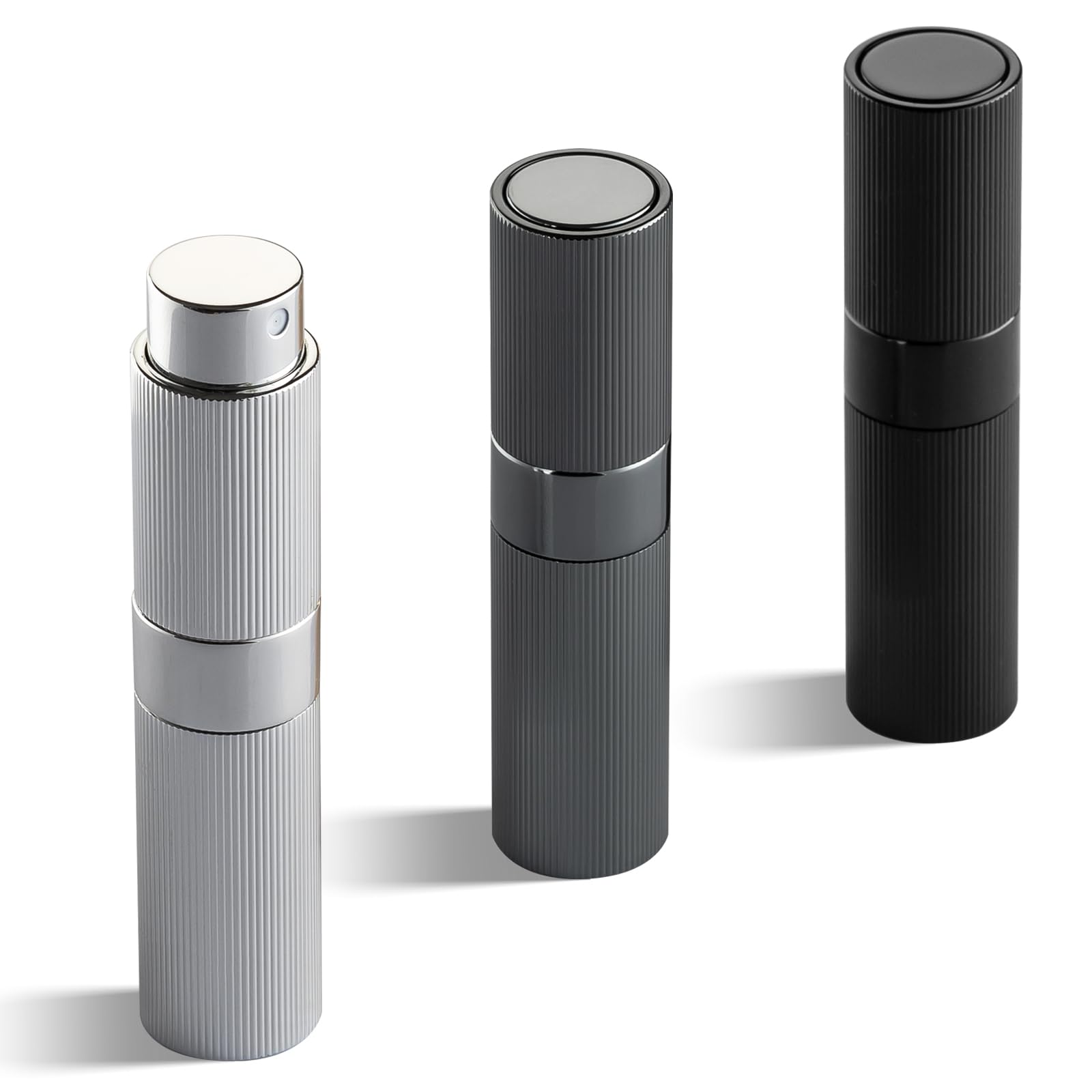 Photo 1 of LISAPACK Perfume Travel Refillable Bottle - Atomizer Cologne Spray for Men Portable - Mini Sprayer Empty for Refill - Small Size 8ML Striped (Grey, Black, Silver)