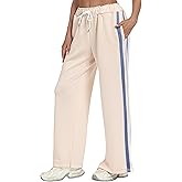 KevaMolly Womens Wide Leg Sweatpants Side Striped High Waisted Baggy Pants Drawstring Lounge Track Pants Athletic Joggers