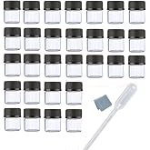 Elfenstall 50pcs 1ML 1/4 Dram Mini Clear Glass Essential Oils Vial Small Sample Bottles with Black Caps for Essential Oils Chemistry Lab Chemicals Colognes Perfumes Pipette droppers as Gift