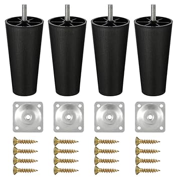 Zyxy 4 Pack Sofa Legs Tapered Plastic Sofa Couch Chair Cabinet Legs M8 Thread Metric 8mm Replacement Furniture Legs With Mounting Plates Screws Suit