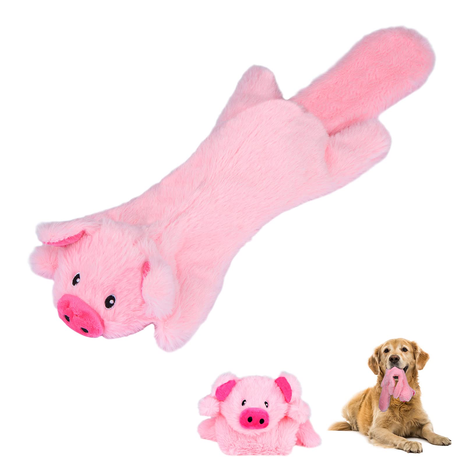 SHOKUTO Interactive Dog Toys - No Stuffing Squeaky Toys, Durable Chews for Teeth Cleaning; Christmas Gifts for Small to Large Dogs (Pink Pig)