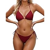 Zuvebamyo Women's Two Piece Thong Bikini Sets Sexy Halter Triangle Swimsuit Brazilian String Bathing Suits