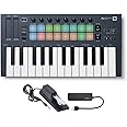 Novation FLkey Mini 25-Key MIDI Keyboard Controller for FL Studio Bundle with Sustain Pedal and 4-Port USB 3.0 Hub (3 Items)