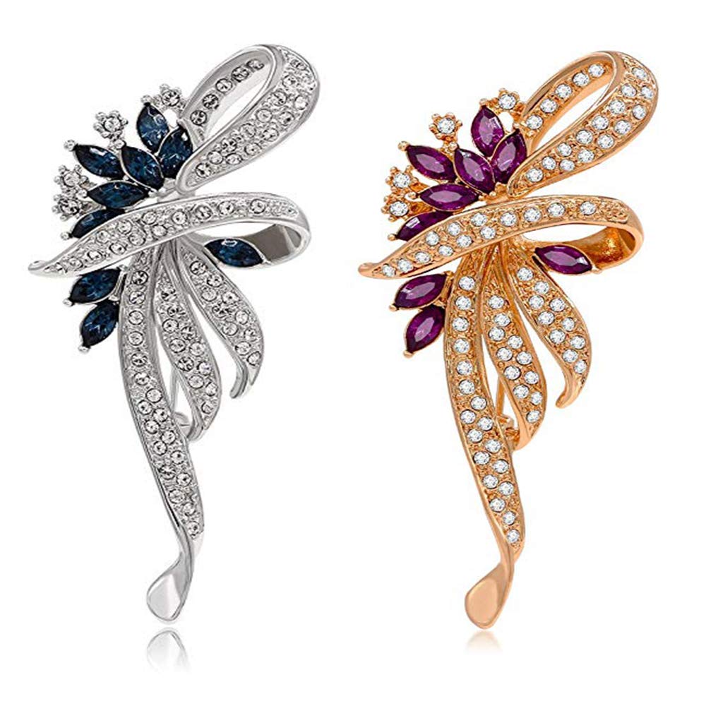 CAREOR 2 Pack Floral Brooch Fancy Vintage Style Brooch Pin Created Crystal Brooch for Women, girls, ladies with Blue and Purple Color Created Crystal (Blue+Purple)