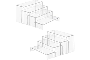 Famyards 8 Pcs Acrylic Risers(9.2", 8.8", 8.4", 8"), Clear Rectangular Retail Showcase Collectibles Display Shelf, Desktop Acrylic Display Stand Riser for Amiibo Funko Pop Figures Cupcake Dessert