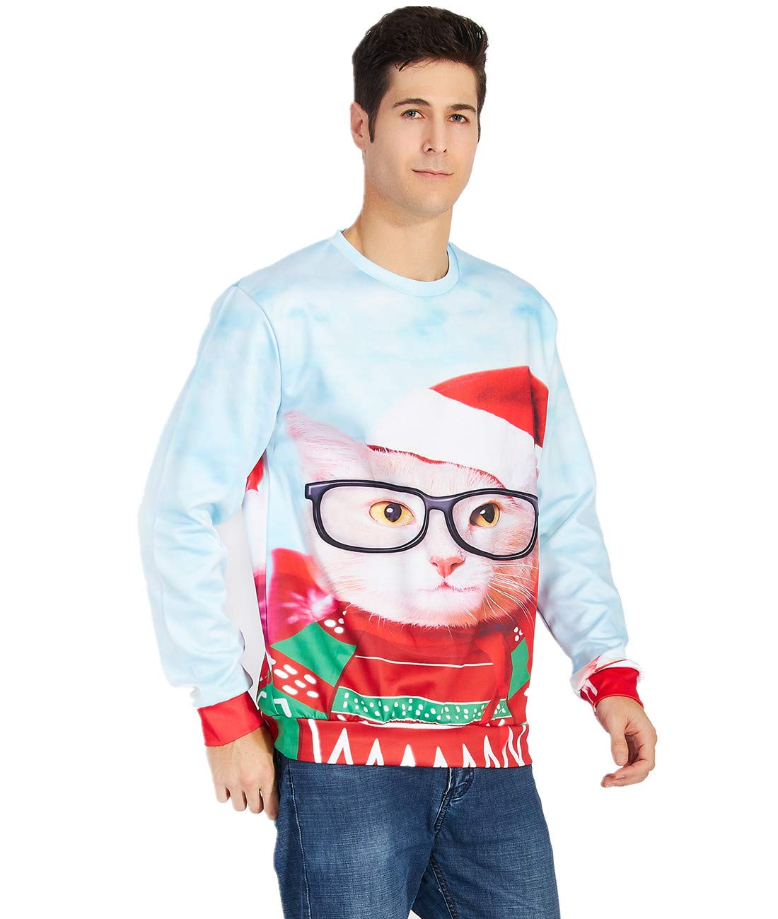 Idgreatim Teens Boys Girls Funny Christmas Cats Graphic Pullover Ugly Christmas Sweatshirt Sweater S