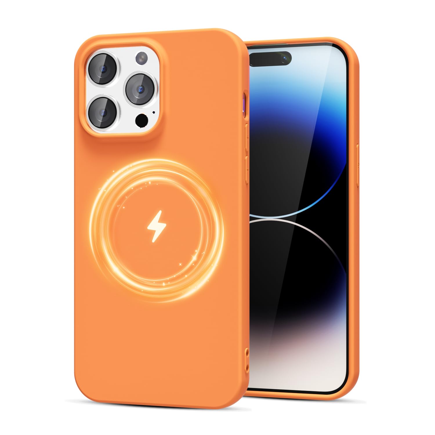 Photo 1 of LoeoeL for iPhone 14 Pro Case Silicone Mag Safe, Compatible with Magsafe Ultra Slim Thin Magnetic Phone Case for Women Girls, Soft Rubber Gel Matte TPU Solid Color Minimalist Cover, Neon Orange