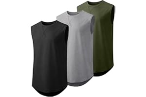JMIERR Mens 3 Pack Tank Tops Cotton Sleeveless Shirt Classic Crewneck Hipster Hip Hop Longline T-Shirts