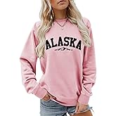 Alaska Sweatshirt Retro Mountain Graphic Shirt Vintage Alaska Sweater Women Casual Crewneck Long Sleeve Pullover Tops