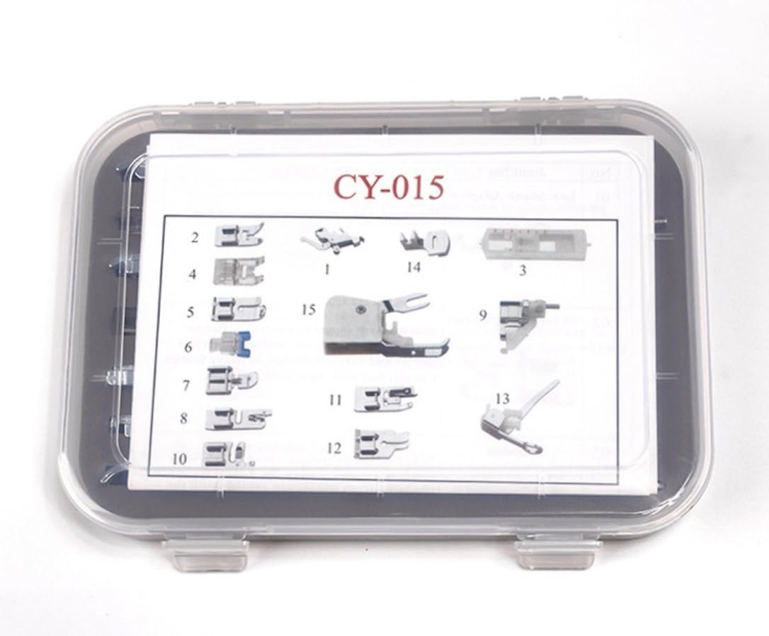ANYQOO Zorbes Sewing Steel Foot Presser Set for Singer, Brother, Janome, Kenmore, Babylock, Elna, Toyota, New Home, Simplicity and Low Shank Machines (15 Pieces)