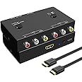 Azduou 2 AV to HDMI, 1080P/720P TV 2 Way RCA Composite CVBS AV Switch to HDMI Video Audio Converter Adapter Support 4:3/16:9 Switching, for Sega Xbox PS2 PS3 N64 NGC SNES WII VHS VCR Camera DVD