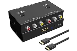 Azduou 2 AV to HDMI, 1080P/720P TV 2 Way RCA Composite CVBS AV Switch to HDMI Video Audio Converter Adapter Support 4:3/16:9 