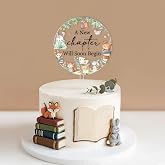 CORNER LACE A New Chapter Will Soon Begin Baby Shower Cake Topper - Storybook Gender Reveal Acrylic Decoration, Forest Animal Baby Sprinkle Cake Pick, Book Themed Pregnancy Announcement Party Supply