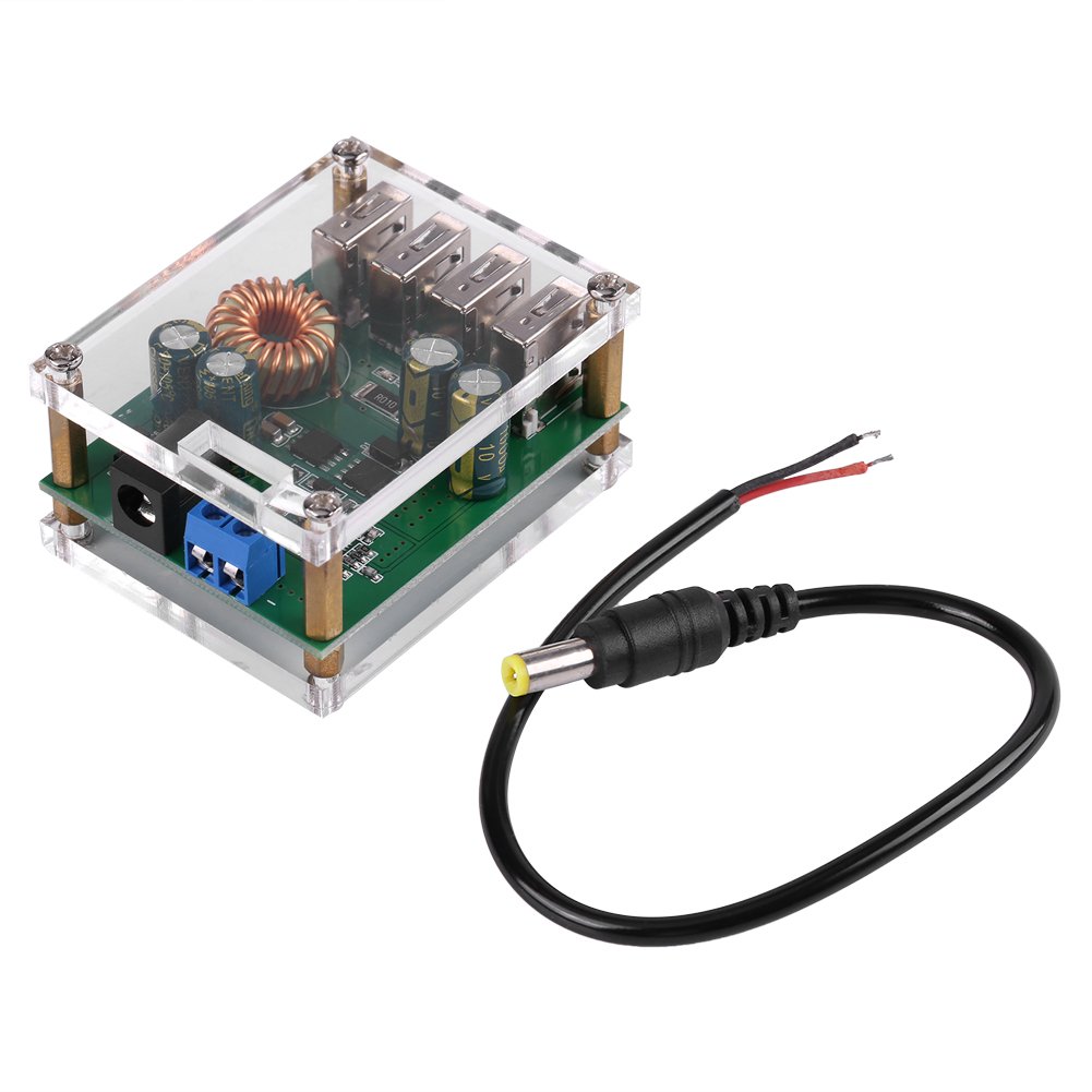 Akozon DC-DC 5V 5A Power Supply, 7-60V Step Down Buck Converter, 4 USB Output, Over-Current, Over-Temperature Protection, QC2.0 Compatible, for Mobile Power, Tablets, Recorders