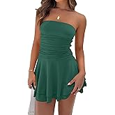 YBSKG Women Sexy Tube Top Silk Dress Strapless Ruched Waist Ruffle Tiered Layer Mini Dress Party Short Dresses