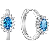 Blaniy Huggie Hoop Earrings for Women 925 Sterling Silver Oval Cut Halo Earrings Birthstone Jewelry Gifts for Her