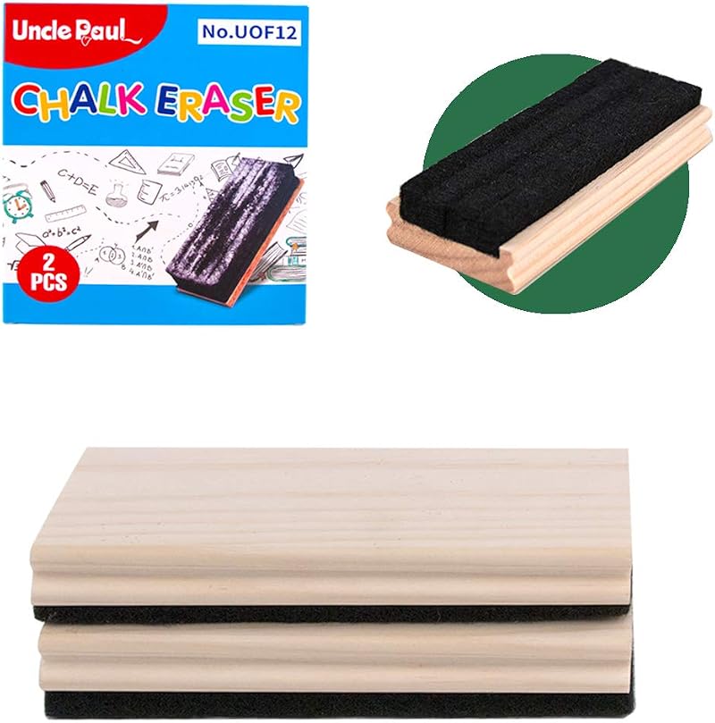 Uncle Paul 2 PCS Chalk Eraser Pine Wood Felt Blackboard Whiteboard Cleaner