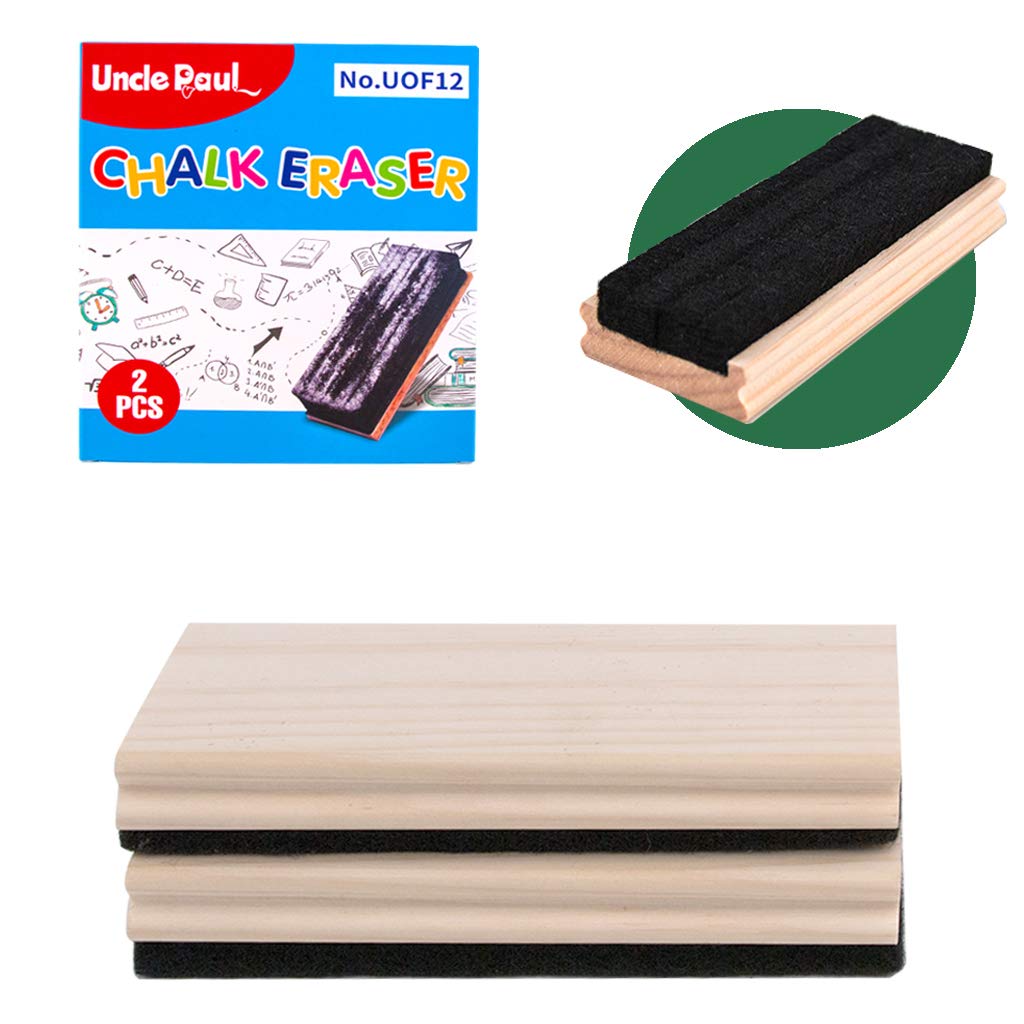 2 PCS Chalk Eraser - Blackboard Chalkboard Whiteboard Campus-Style Cleaner with Pine Wood Felt, Engravable DIY Gift for School Office Home UOF1201