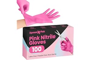 Xpresspak Pink Nitrile Gloves 100 Pack Disposable Gloves Latex Free, Powder Free, Cleaning, Hair Coloring, Food Prep