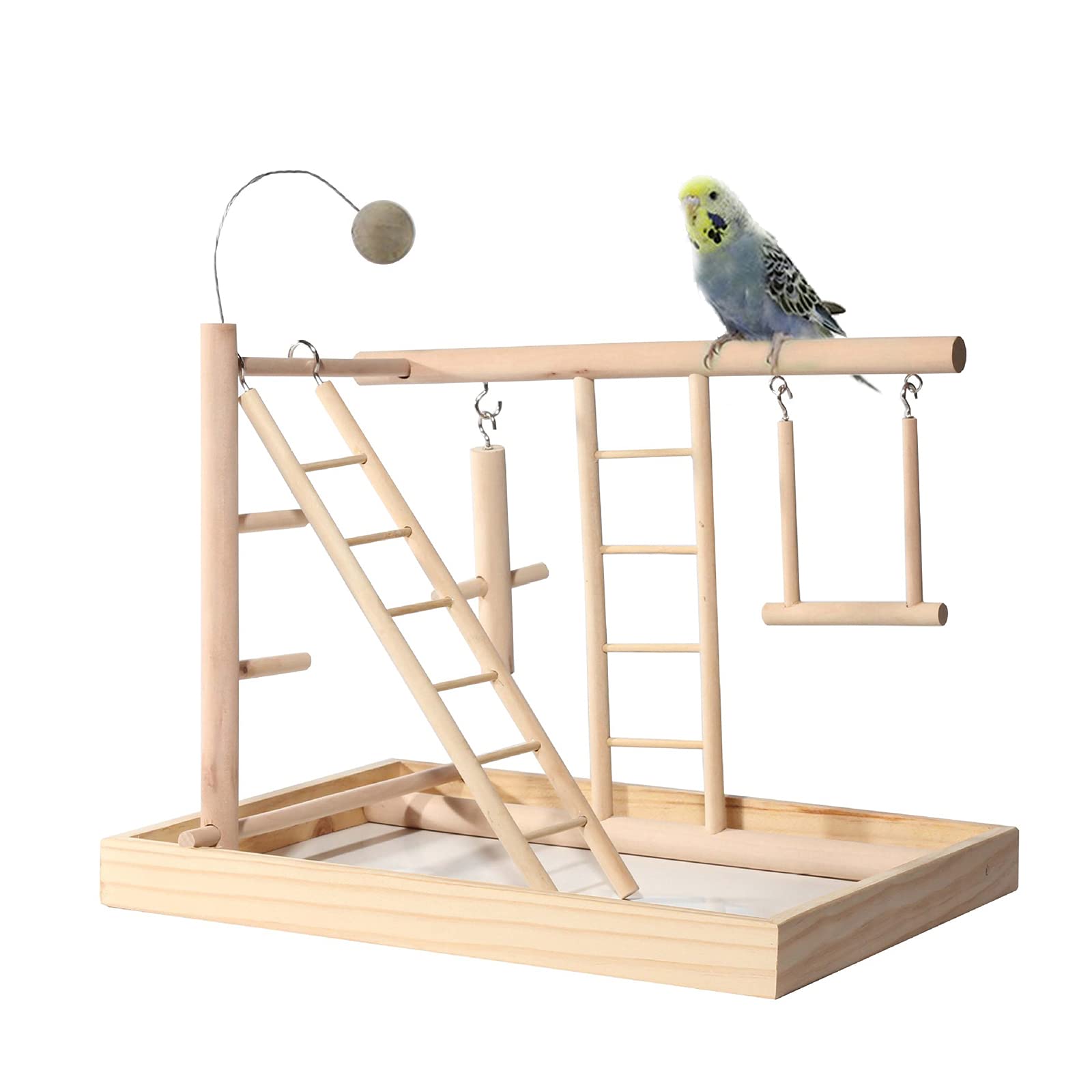 JasCherry Parrot Playstand Bird Playground Wood Perch Gym Playpen with Ladder Swing - Play Stand Exercise Toys Cage Accessories Playgym for Pet Cockatiel Parakeets Budgie #3