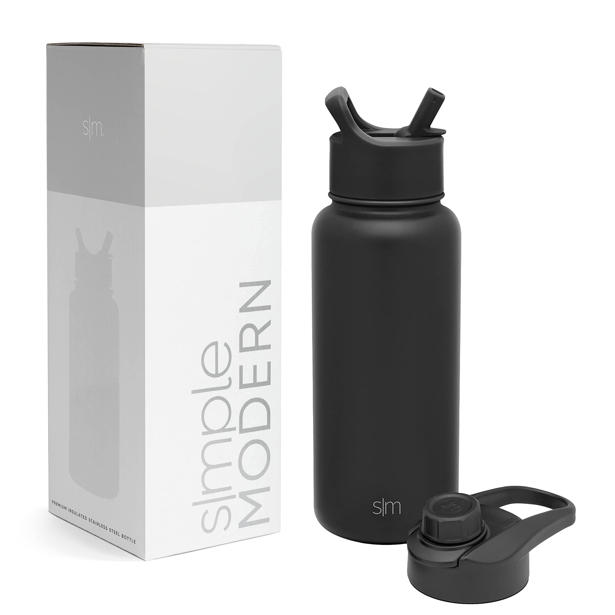 Simple Modern Water Bottle with Straw and Chug Lid | Insulated Stainless Steel Bottle for Sports Gym | Summit Collection | 950ml | Midnight Black — image 1