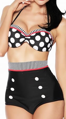 jowiha® Vintage Push Up Bikini im Retro Rockabilly Style in schwarz/rot/weiß Größen S M L oder XL