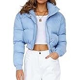 Gihuo Women' s Cropped Puffer Jacket Padded Long Sleeve Bubble Coats Winter Warm Puffy Outerwear