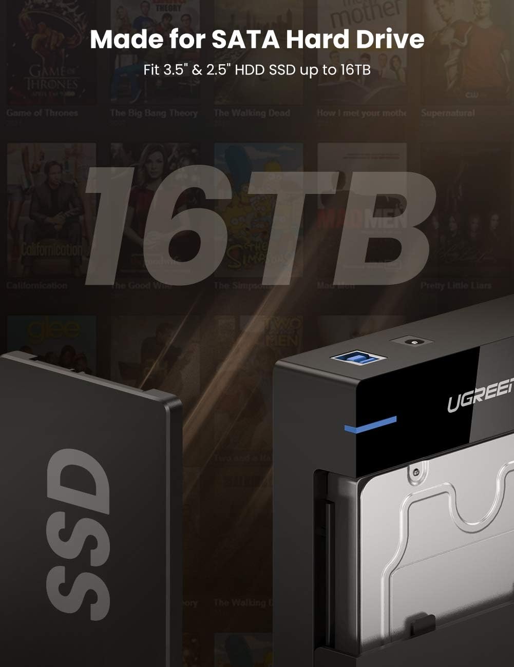 UGREEN External Hard Drive Enclosure for 3.5 2.5 Inch SATA SSD HDD, USB 3.0 to SATA III Hard Drive Case with UASP 12V Power Adapter Compatible with WD, Seagate, Toshiba, Samsung, Hitachi, PS4, Xbox: Computers & Accessories
