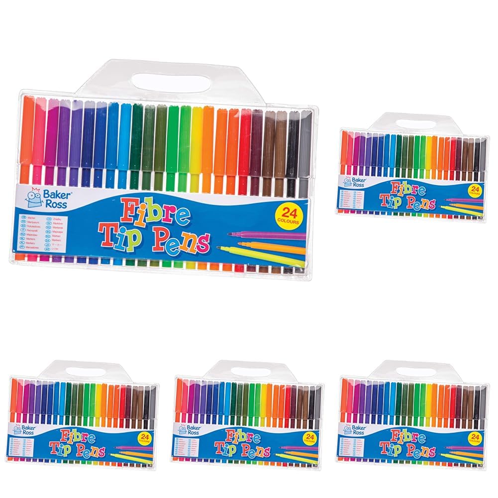 Baker Ross AW345 Fine Tip Fibre Tip Pens Bumper - Pack of 120, Arts and Crafts Felt Tip Pens for Kids, Assorted Colours