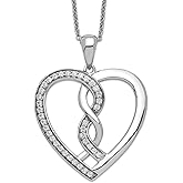 JewelryWeb 925 Sterling Silver Polished Spring-Ring Cubic Zirconia Love Hearts Joined Together 18inch Necklace Pendant Necklace for Women