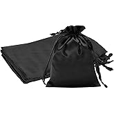 PATIKIL 6 x 8 Inch Satin Bags with Drawstring, 3 Pcs Silk Drawstring Gift Bags Wedding Favor Pouch for Jewelry Candy Christmas Party Graduation Birthday Easter, Black