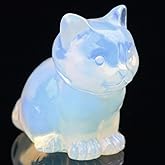 QLRSUXN White Opalite Cat Crystal Statues, Healing Crystal Kitty Figurine Decorations, White Cat Gift Lucky Cute Kitten Figurines, Handcrafted Figurine for Home Décor and Spiritual Protection