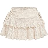 WDIRARA Women's Lace Ruffle Hem Mini Skirt Mesh Y2k Micro Skirts