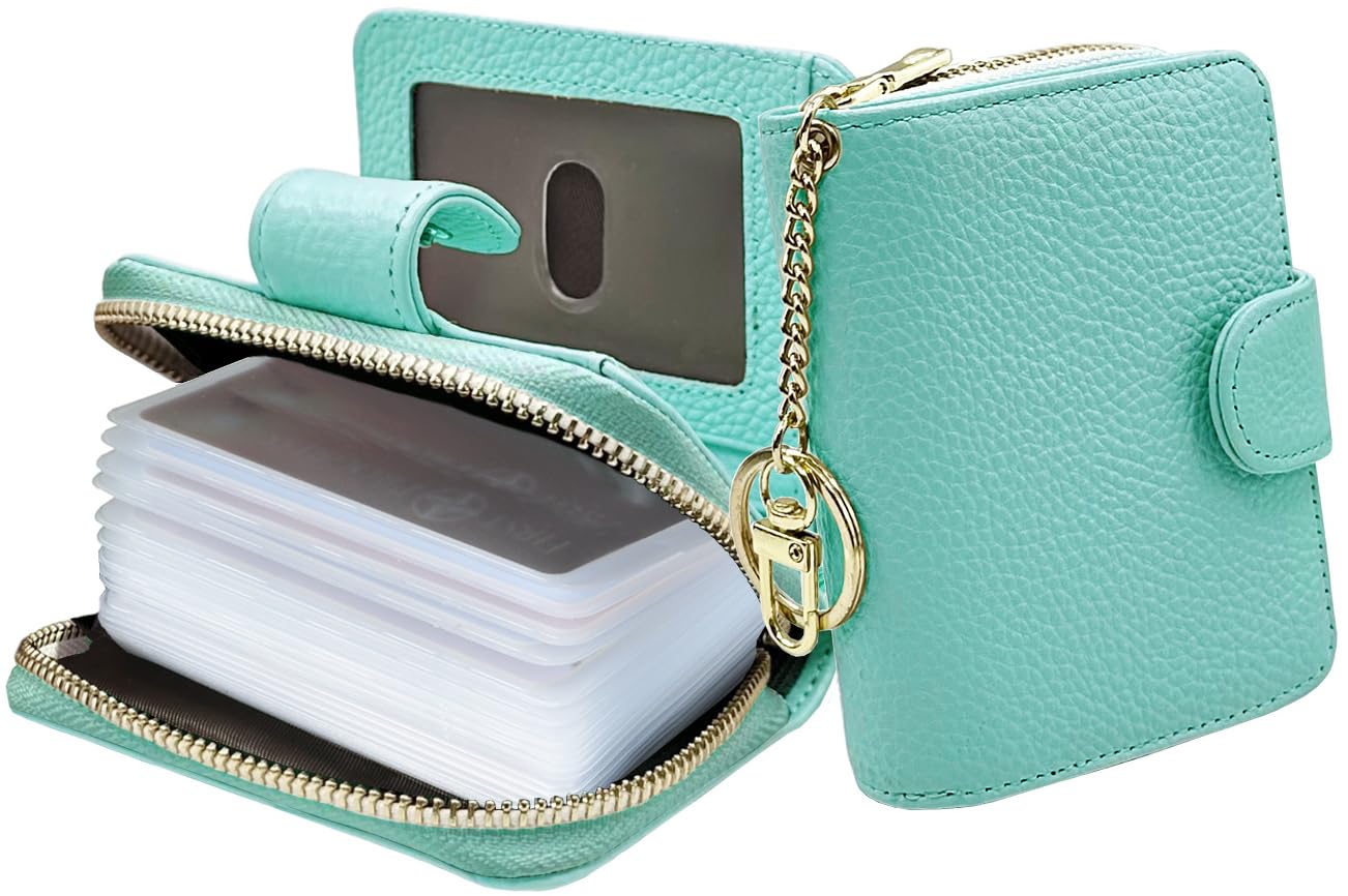 Beurlike Women's RFID Credit Card Wallet Organizer Case Leather Ladies Small Security Card Holder, Upgrade B (20 Pvc/Key Ring) - Teal, S, Fashion