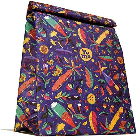 Thermal Lunch Bag by Yume - Large Insulated Paper Lunch Sack Box "Ramble”, Foldable & Reusable Bags with Designer Prints & Magnetic Handle for Adults & Children Who Like Healthy Packed Lunches.