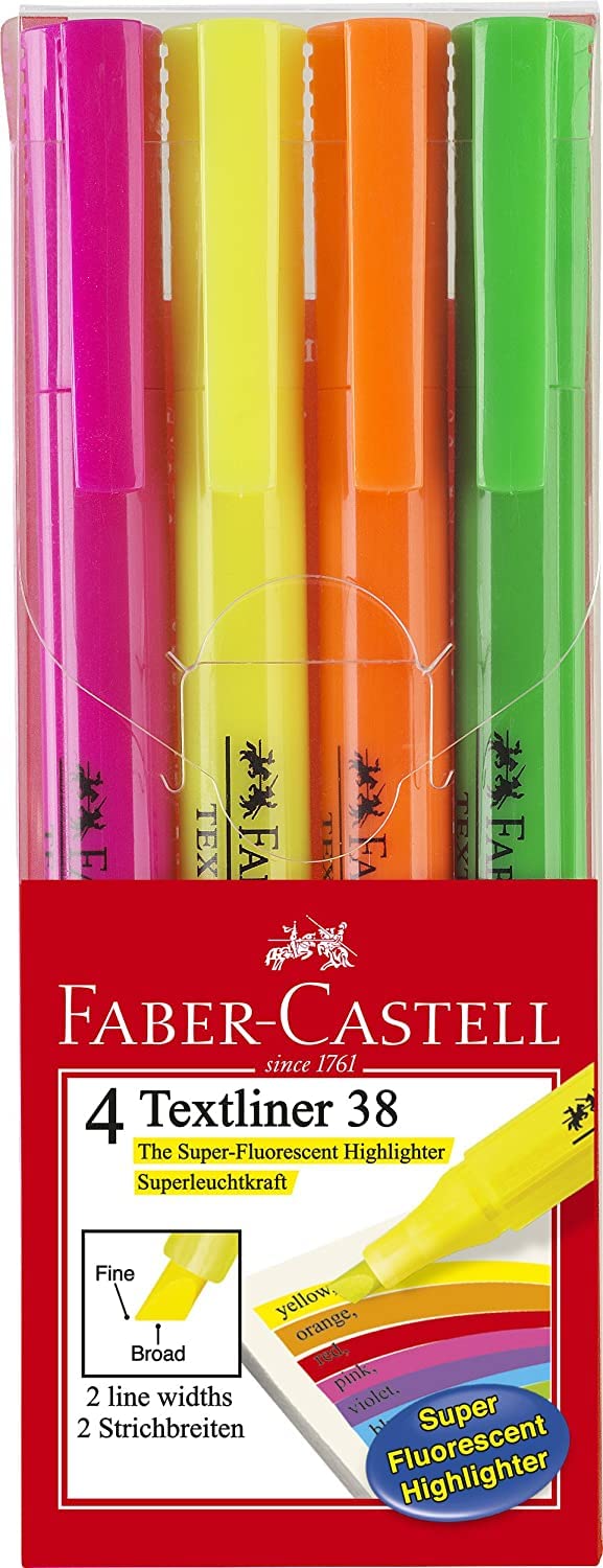 Faber-Castell A.W. 157704 Highlighter Highlighter 38 Pack of 4 Assorted Colours
