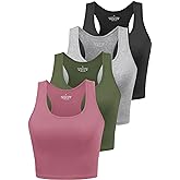 Joviren Cotton Workout Crop Tank Top for Women Racerback Yoga Tank Tops Athletic Sports Shirts Exercise Undershirts 4 Pack