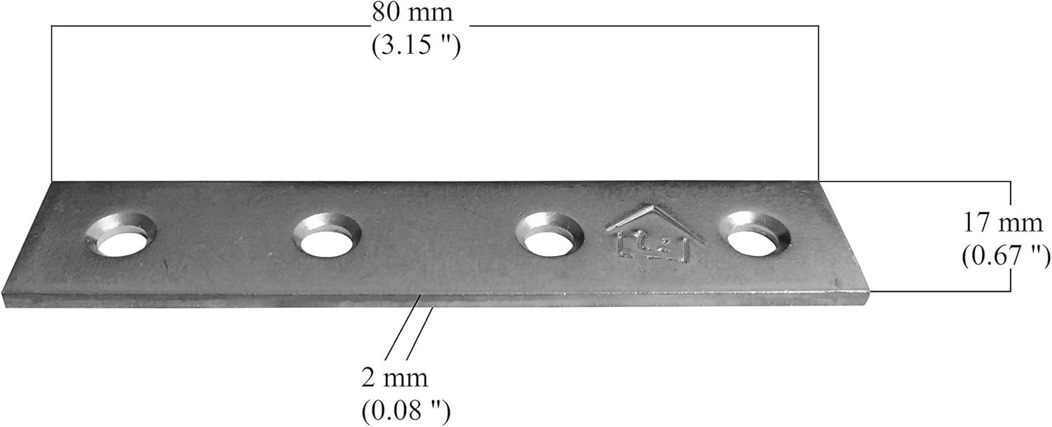 Repair Flat Joining Plate Galvanised Heavy Duty Metal Steel Sheet Fixing Mending Size: 3.15"x 0.67"x0.08” (80mm x 17mm x 2mm) Pack of 10pcs - Image 3