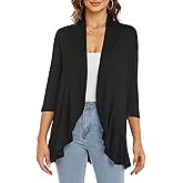 YULOONG Women Autumn Cardigan Solid Color Summer Casual Lightweight Cover ups 3/4 Sleeve Open Front Draped Ruffles Spring Top