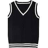 jinghuiyue Women’s V Neck Sweater Vest School Uniform Solid Color Sleeveless Knit Sweaters Pullover Tank Tops